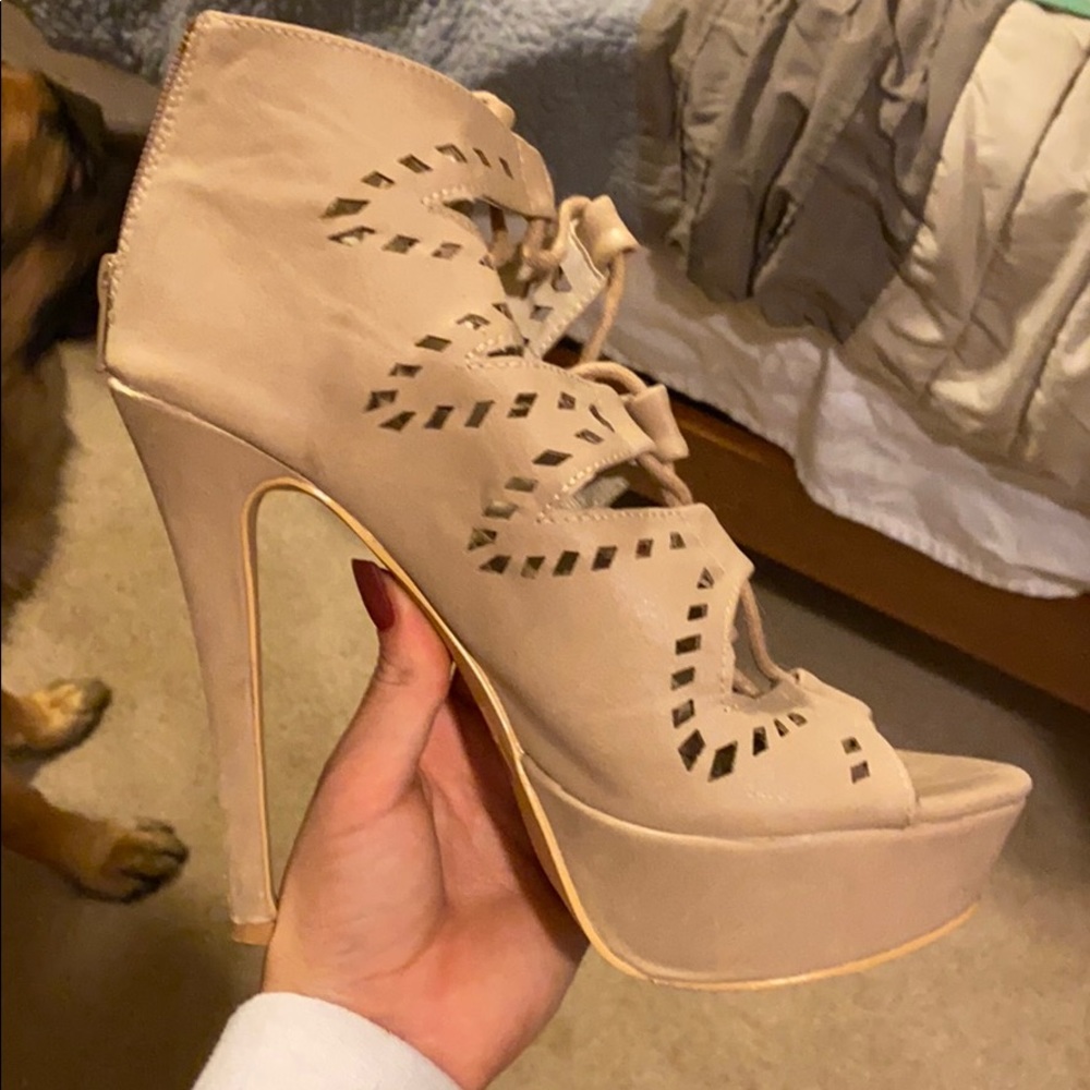 Tan heels with straps and laces